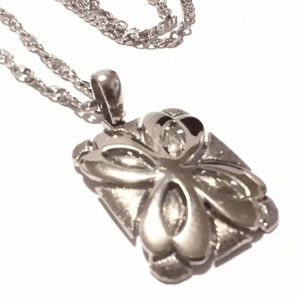 Vintage Silver Tone 60's Style Floral Pendant Necklace 24" - Picture 5 of 6